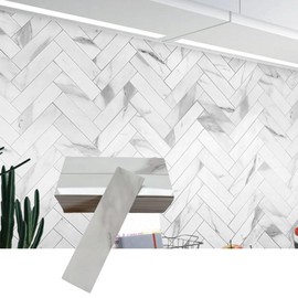 Decopus Luxury Peel and Stick Subway Tile Backsplash (Marble White in Brick 2.5" x10" 42 pcs) Hard as Stone for Wall of Kitchen, Bathroom, Accent Wall, Car Camper, Stickon for Remodeling