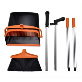 Heavy-Duty Long Handle Broom and Dustpan Set – Upright Dust Pan with Self-Cleaning Teeth for Home, Office, and Commercial Use – Ergonomic Design for Easy Sweeping
