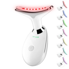 Neck&Face Massager with 7 Colors-Multi-Functional Skincare Tool,Home Beauty Device for Wrinkles&Relaxation (White)