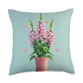 Digitalis Foxglove Plant In Pot Hearts Around Graphic Throw Pillow