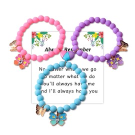 BFF Bracelets for 3, Mother Daughter Matching Bracelet, Beaded Heart Butterfly Cross Design, 3Pcs Stretch Friendship Bracelets, Best Friend Friendship Gifts (Style C)