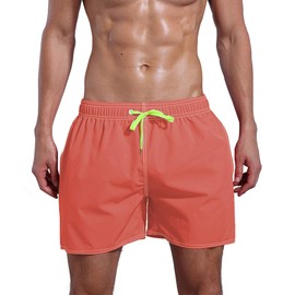 QRANSS Mens Orange 5 inch Inseam Quick Dry Swim Trunks Swim Pants Swimsuits Beach Shorts (Medium)