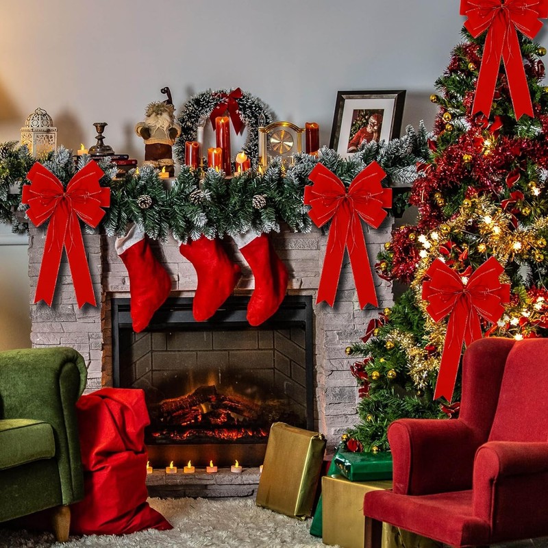 2 Pack Red Christmas Bows Outdoor Decorations,12”x20” Large Velvet Wreath