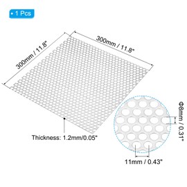 PATIKIL 11.8" L x 11.8" W Perforated Metal Sheets, 16Ga 0.31" Hole 304 Stainless Steel Mesh Stagger Expanded Perforated Metal Plate for Ventilation Filtration