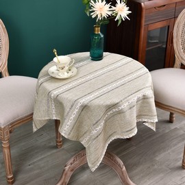 NEWISHER Rustic Farmhouse Embroidered Small Square Tablecloth Jacquard Striped Table Cloth Linen Washable Side Table Cover Kitchen Dining Home Decoration Yellow 36x36 inch