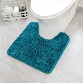 MIULEE MIULEE Microfiber Toilet Bath Mat U-Shaped Contour Shaggy Bathroom Rugs Non Slip Extra Thick Soft Bath Rug Absorbent Water for Bathroom Commode Machine Washable(20x20 Inch, Teal)