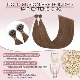 SEGOHAIR Nano Hair Extensions Real Human Hair, 16 inch Chestnut Brown 50g Soft Thick Natural Volume & Length Nano Hair Pieces, Lightweight Nano Ring Hair Extensions Perfect for Everyday Use