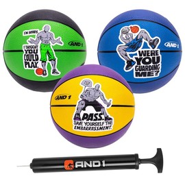 AND1 Mini Basketball 3 Pack Set for Kids (Deflated w/Pump Included): - Size 3 7-Inch Premium Youth Size Basketballs, Easy to Grip, Made for Indoors and Outdoors - color: Smack Talk, size: 3
