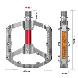 KADACHA Bicycle Pedals, StVZO-Compliant Platform Pedals with Reflectors, Lightweight Non-Slip MTB Pedals, CNC Aluminium for Mountain Bike, Road Bike, Trekking Bike (Silver)