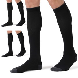 CelerSport 3 Pairs Compression Socks for Men and Women 20-30 mmHg Running Support Socks, Black (3 Pack), Large/X-Large