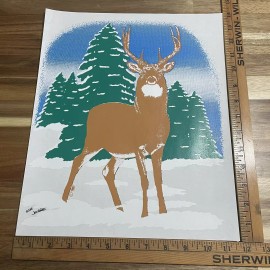 vintage 90s heat transfer nos deer nature buck Forest hunting White Tail Snow