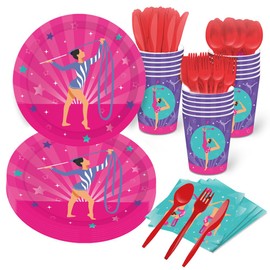 Gymnastics Party Tableware Set Gymnastics Themed Birthday Party Supplies Gymnasts Party Plates Cups Napkins Gymnastics Theme Party Decorations Tablewares for Kids Birthday