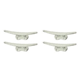 Set of 4 Weathered White Cast Iron Boat Cleat Wall Hooks/Drawer Pulls - Easy Installation - Nautical Charm for Coastal or Beach House Decor, 5.75 Inches Long