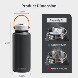 Blackube Edelstahl Trinkflasche mit Strohhalm-trinkflasche 1l-Thermosflasche Thermoskanne - BPA-Frei, Auslaufsicher, Große Trinkflasche aus Metall