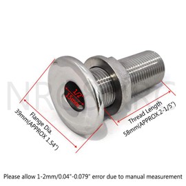 NRC&XRC Stainless Steel Barbed Short Straight Thru-Hull with Custom Gasket for 1/2" I.D. (1/2")