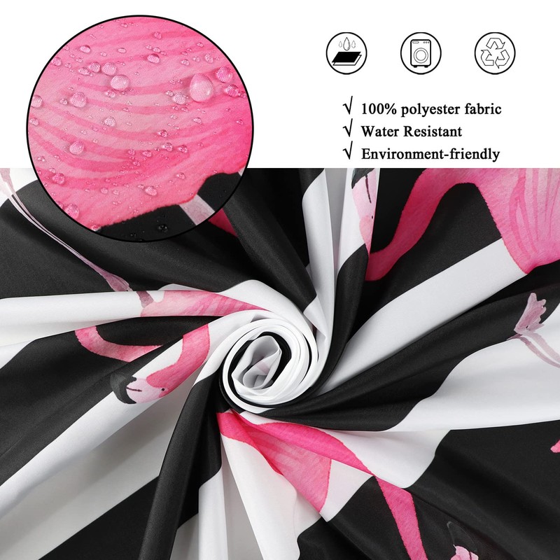 GCIREC Flamingo Shower Curtain, Black White Stripe with Hot Pink