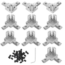 sourcing map 12Pcs 3-Way End Corner Brackets, Zinc Alloy Interior Corner Connectors with M4 Screws and Wrench for 2020 Series Aluminum Extrusion Profile, Silver Tone