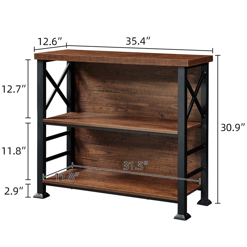 HOMBAZAAR 3-Tier Small Bookshelf, 35.4 Inch Short Book Shelf with