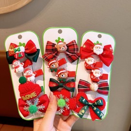 2024 New Children's Christmas Hairpin & Headband Collection: Santa Claus, Elk, Wood Festive Hair Accessories Free Size/4# Christmas Tree 5 Piece Set 20ea