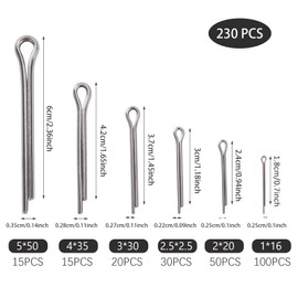 QIMEI-SHOP 230 Piece Split Pin Assortment Stainless Steel Cotter Pin Set Splint M1 M2 M2.5 M3 M4 M5 Assortment Kit with Storage Box