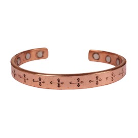 INDTRESOR - Catholic Cross Jesus Love Message - Copper Magnetic Bracelet Tibetan Style. Hand Forged with Solid and high Gauge Pure Copper.