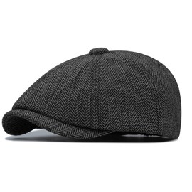 Croogo Men Wool Blend Newsboy Cap 8 Panel Hat Tweed Cap Herringbone Cabbie Flat Cap Irish Ivy Gatsby Hats,Dark Gray-BL02