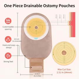 30 Pack Colostomy Bags, One Piece Ostomy Supplies with Closure for Ileostomy Colostomy Urostomy Stoma Care, Cut-to-Fit Drainable Pouches, 64 mm Max
