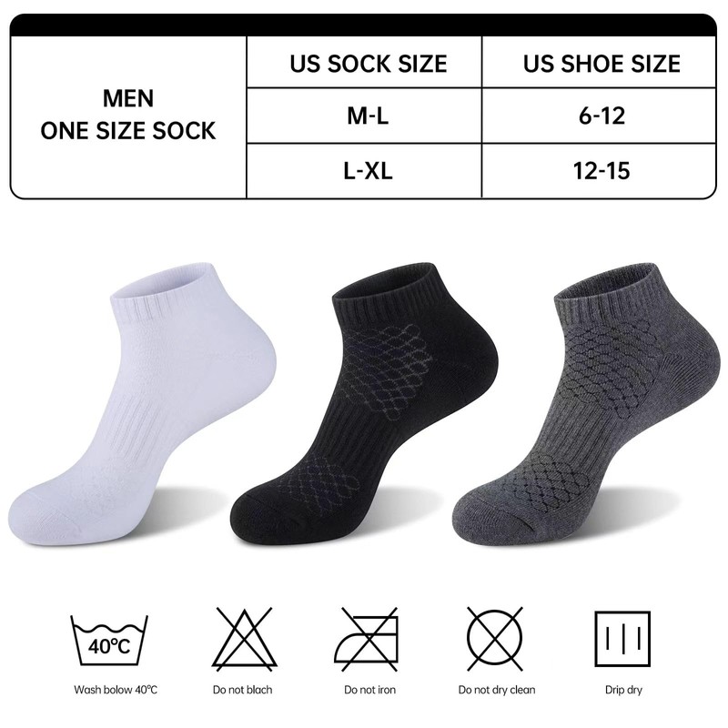 Monxiery Mens 100% Cotton Cushioned Ankel Socks, Athletic Performance Running