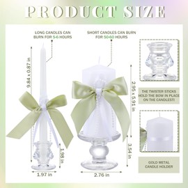 Conelist 3 Pcs Unity Candles with Satin Bow and Glass Candle Holder Boho Wedding Unity Pillar Candle Set Wedding Ceremony Reception Candles Decor for Formal Events Wedding Church(Sage Green)