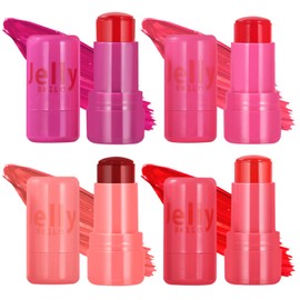 Pack of 4 Milk Jelly Blush Milk Jelly Blush Stick for Eyes, Cheek and Lips, Long-Lasting & Buildable with Hyaluronic Acid & Aloe, Lightweight, Breathable Makeup Set for Girls and Women