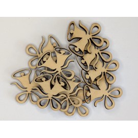 Wooden Wedding Bells Decorative Shapes, 3cm x 3cm, 1mm Thick, Pack of 10