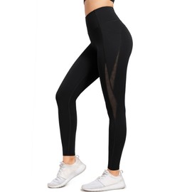 Yvette Women's Sports Leggings with Pocket & Mesh Opaque Breathable Running Leggings, black, 5XL