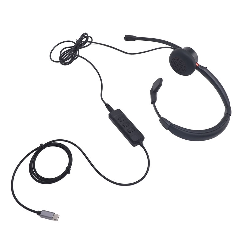 Telephone Headset Noise Canceling Single Ear Comfortable USB C to