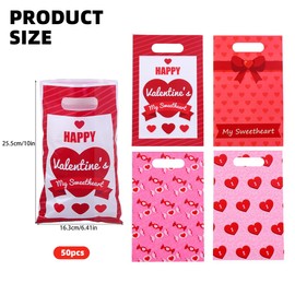 Colodeol 50 Pcs Valentines Treat Bags with Handles,Valentines Goodie Bags Treat bags for Kids, Valentines Plastic Candy Goody Gift Bags for Valentines Party Decorations Supplies Favors