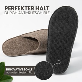 easy and green Guest Slippers Felt with Non-Slip Sole - Made in Germany - Slippers for Guests - Warm Guest Slippers, beige