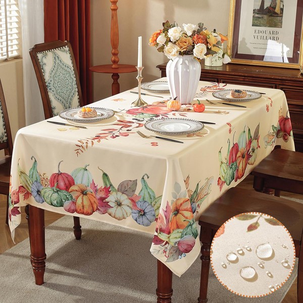 SASTYBALE Fall Tablecloth Rectangle, Autumn Pumpkin Table Cloth Spill Proof,