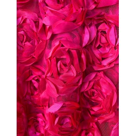 Maci HOT Pink 3D Floral Polyester Satin Rosette on Mesh Fabric by The Yard - 10057
