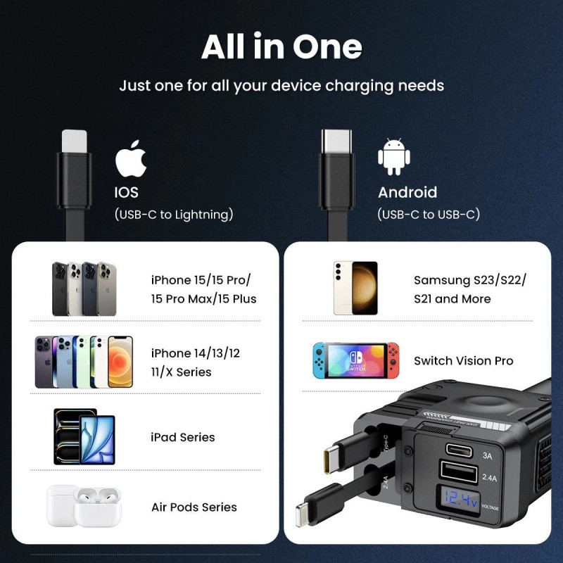 Universal Retractable Car Charger 4 in 1 Fast Car Phone