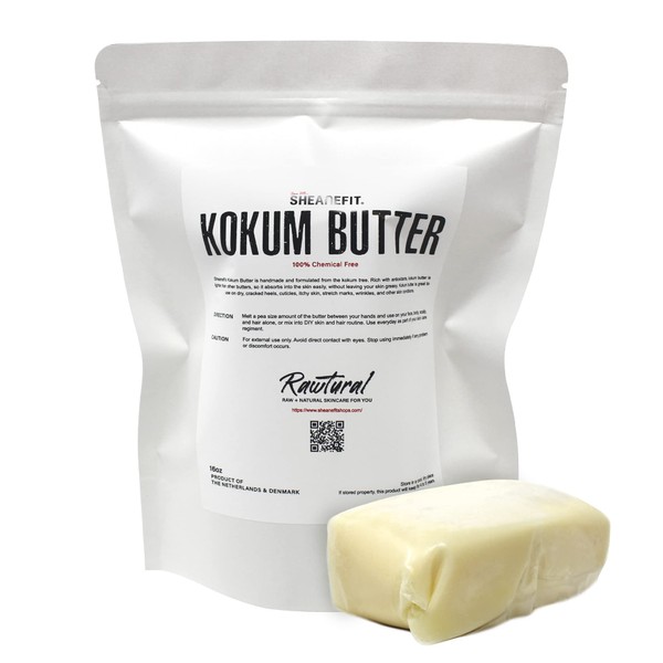 Sheanefit Raw Kokum Butter Bulk Bar - Smooth Textured Body Butter Absorbs Quickly, Use Alone or Mixed Body Butter, Hair Creams Bulk Bar (1 LB Bar)