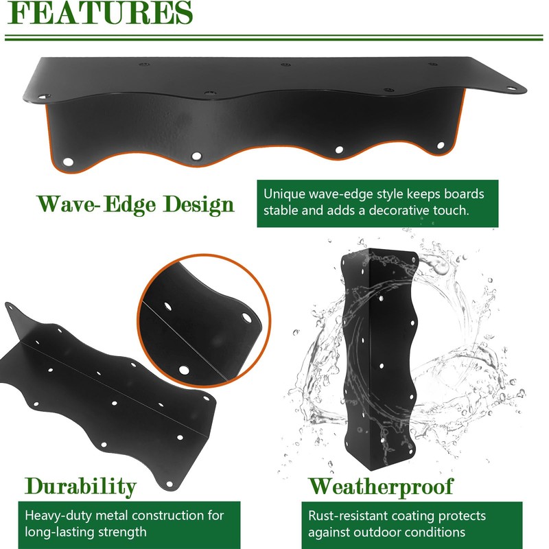 8-Pack Black Raised Garden Bed Corner Brackets, 11"x3"x3" Metal Corner
