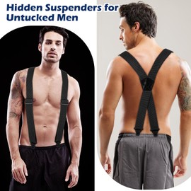 MBAIYO 4 Pcs X Back Hidden Suspenders for Men, Heavy Duty Under Clothing Suspenders with Clips for Men Women Airport Friendly