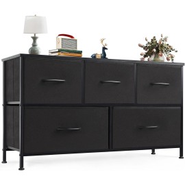 OLIXIS Dresser for Bedroom with 5 Drawers, Wide Chest of Drawers, Fabric Dresser - Classic Black, 11.9"D x 38"W x 20.9"H (5 Drawers)