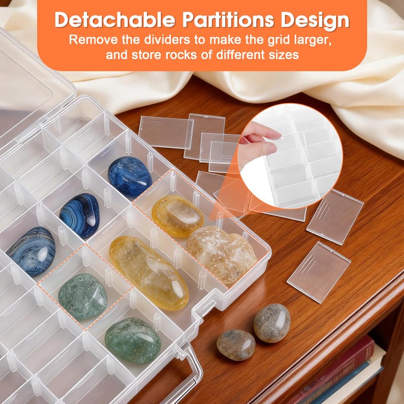 2 Pack Rock Collection Box, 48 Grids Rock Display Case