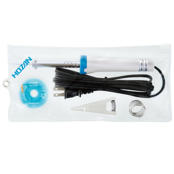 Hozan H-840S Soldering Iron Set, Includes Soldering Iron, Solder Suction Wire, Heat Sink, and Solder