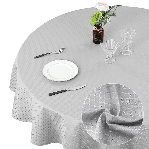 Eternal Beauty Round Tablecloth 150cm Wrinkle Free Washable Polyester Table Cloth for Circular Table, Round Wipe Clean Table Cover for Home Dining Party Restaurant(Silver Grey, 59inch)