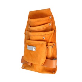 Mivos Leather Tool Belt Bag - Mini Tool Bag for Belt with Hammer Loops, Tape Measure Holder, Nail Bag - Universal Tool Belt Bag for Craftsmen Carpenters Beige