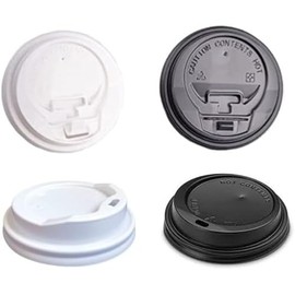 HOT BARGAINS 100 X 12oz /16oz Size Disposable Push Top or Sipthrough Lids for Paper Cups with White Or Black Colour Supplied in Manufacturer Sealed Sleeves (Include 50, 100, 500, 1000 Pack) (100)
