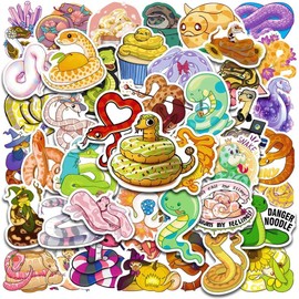 50Pcs Cartoon Snake Stickers, Cute Dazzling Snake Stickers Packs for Friends Boys Teens, Vinyl Waterproof Vsco Kawaii Colorful Decals for Water Bottles, Laptops, Trucks, Skateboards, Guitars