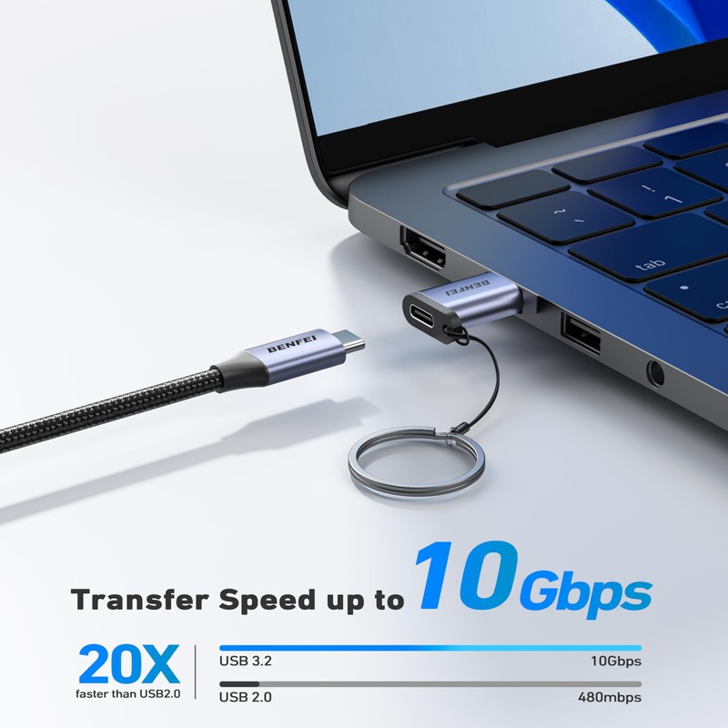 BENFEI 10Gbps USB Type-A to USB-C Adapter(2 Pack, Male to