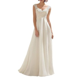 Abaowedding Women's Wedding Dress Lace Double V-Neck Sleeveless Evening Dress Ivory US 18 Plus